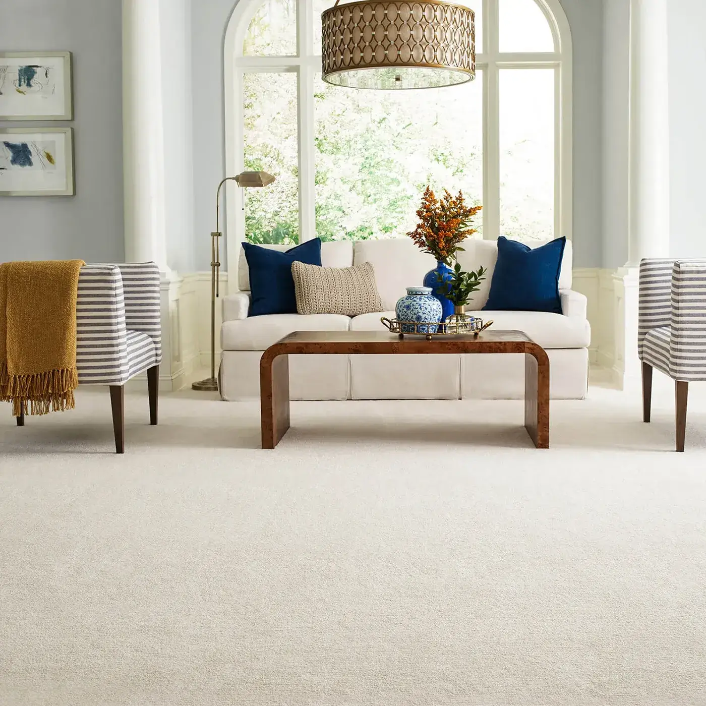 FindYourComfortNovelSolid-EA816-00153-ChampagneToast-H Champagne Color Shaw Floors carpet in living room | All Floors Design Centre